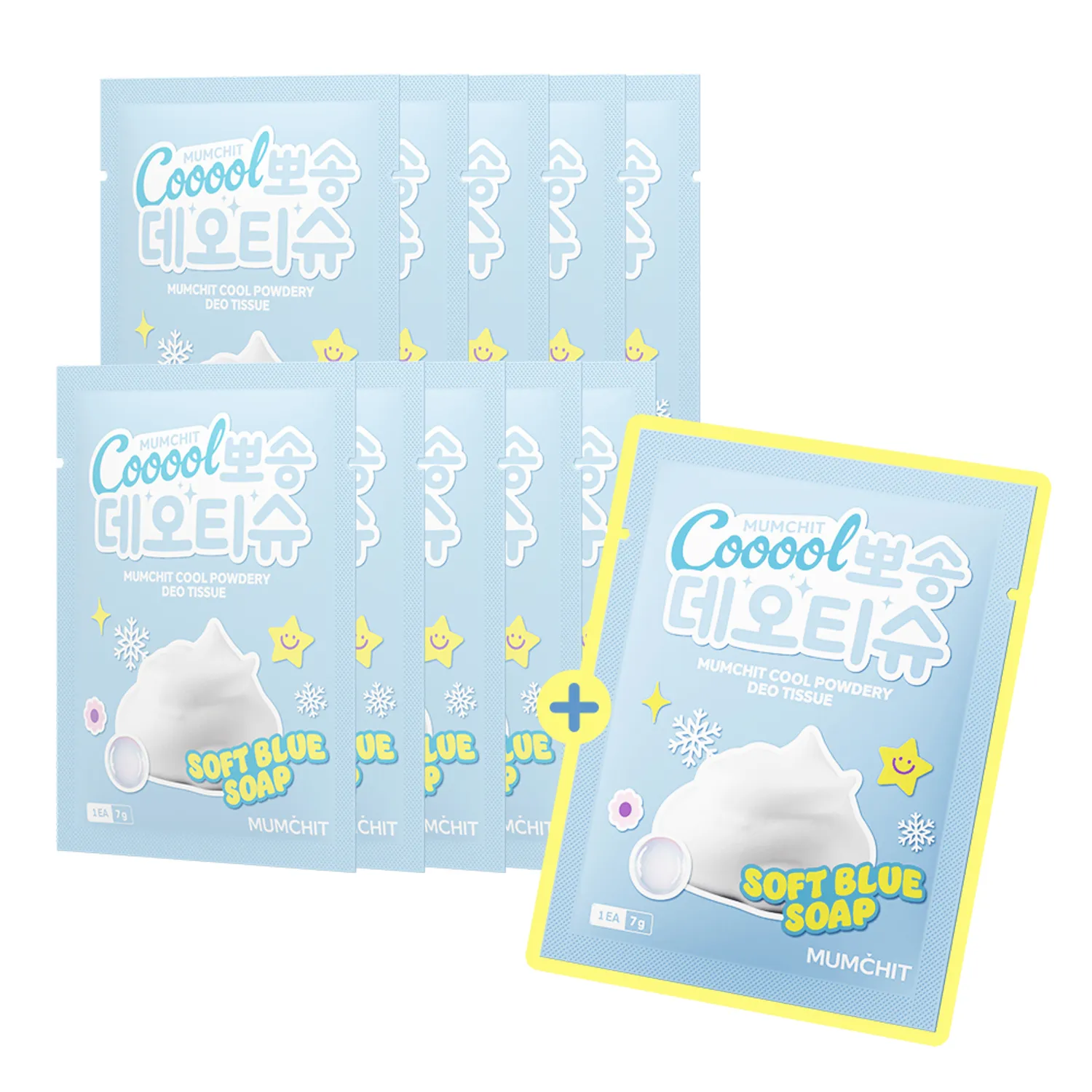 MUMCHIT Cool Powdery Deo Tissue Soft Blue Soap 10P Set (+1ea)
