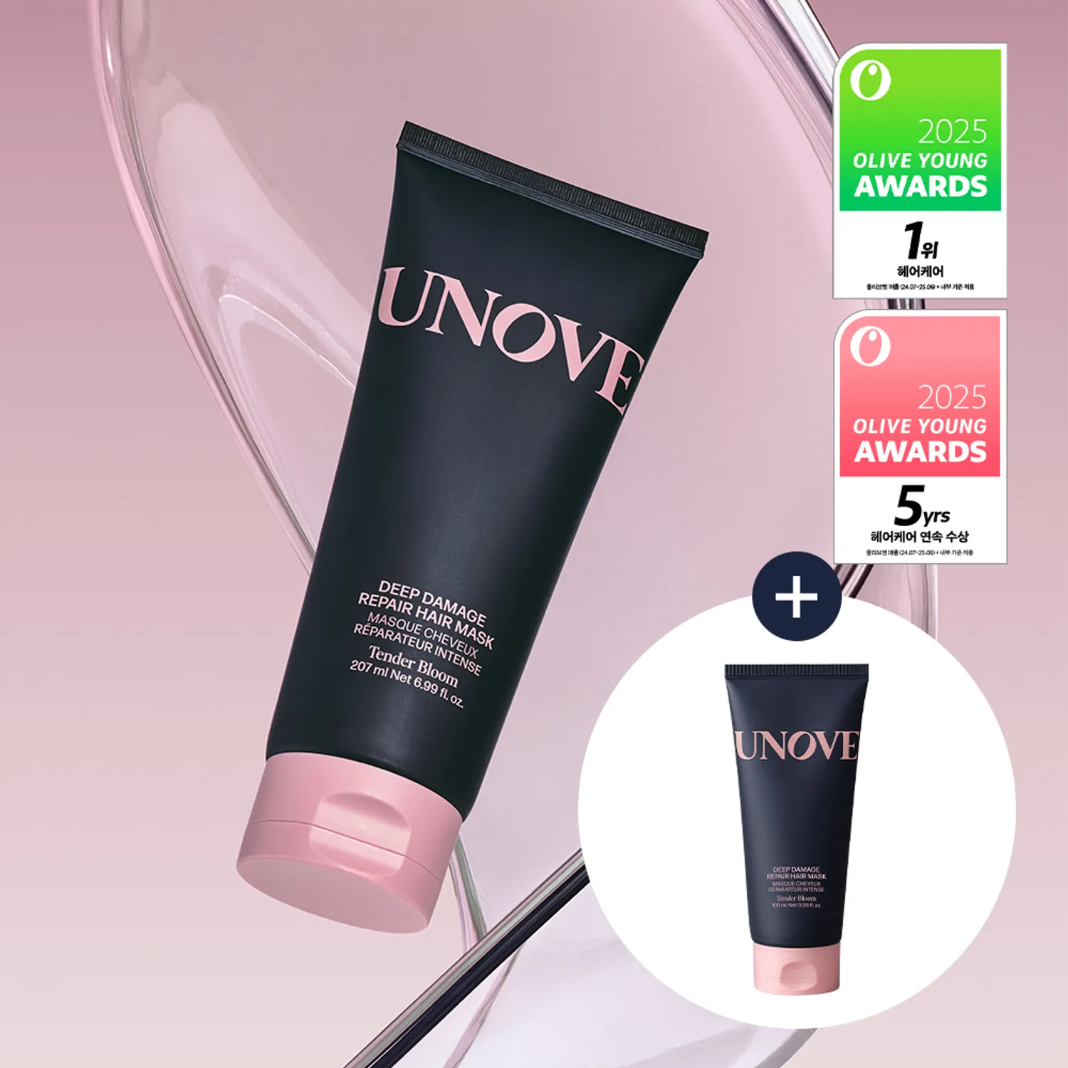 UNOVE Deep Damage Repair Hair Mask (Treatment / Hair Pack) Tender Bloom 207ml Set (+100ml)