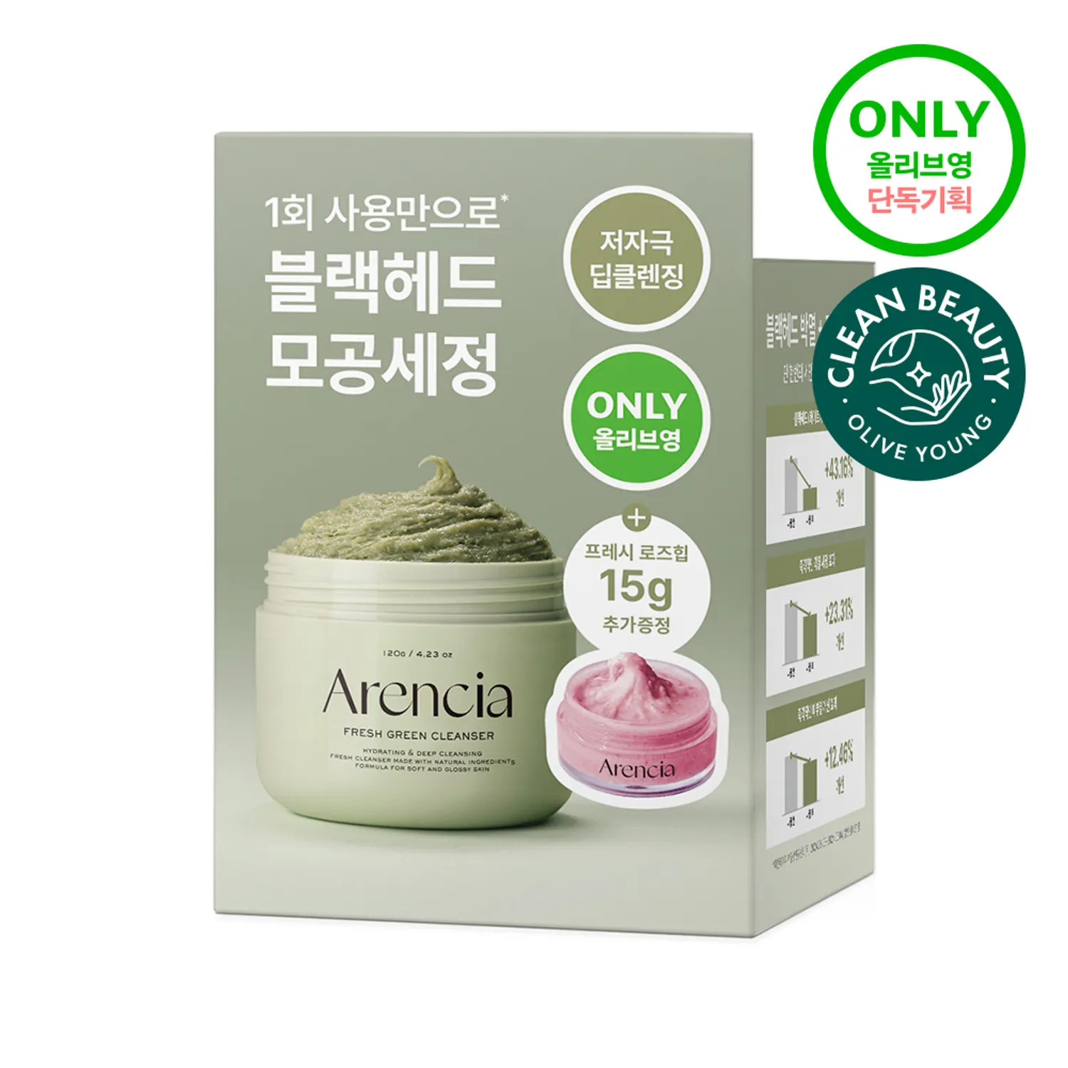 Arencia Fresh Green Rice Mochi Cleanser 120g Set (+Rosehip Cleanser 15g)