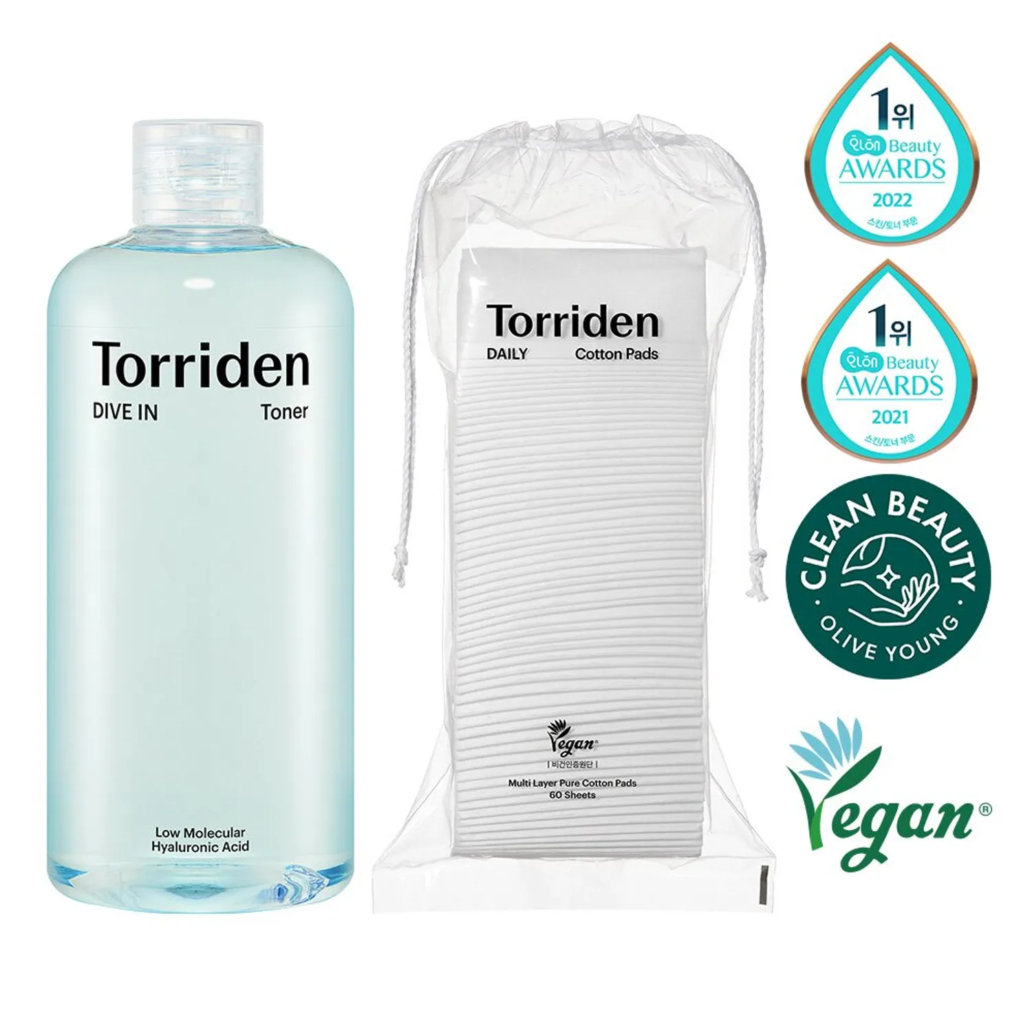Torriden Dive In Low Molecular Hyaluronic Acid Toner 500mL Special Set (+Cotton Pad 60P)