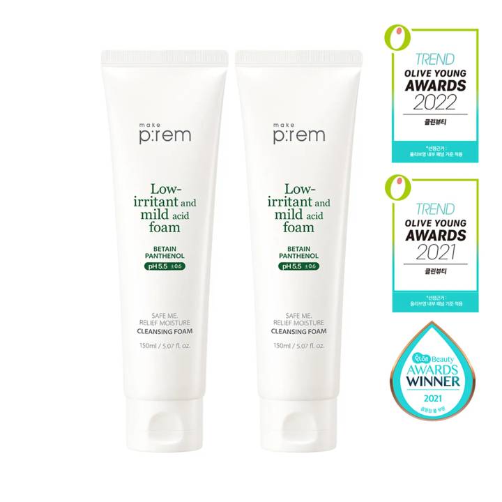 makeprem Safe Me Relief Moisture Cleansing Foam 150ml 1+1 Set (+PDRN Cleansing Milk 21ml)