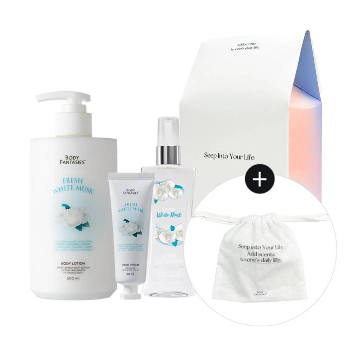 BODY FANTASIES Gift Set (Lotion 500mL+Hand Cream 50mL+Mist 94mL+Pouch_) White Musk