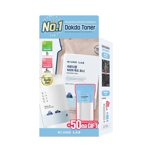 [+Refill/Cotton pad] ROUND LAB 1025 Dokdo Toner 200ml Refill Set