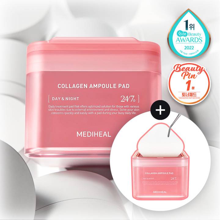 MEDIHEAL Collagen Ampoule Pad 100P Double Pack (+Travel Case)