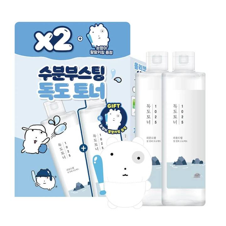 [NUNMEONGI EDITION] ROUND LAB 1025 Dokdo Toner 300ml Double Pack (+Soft Keyring)