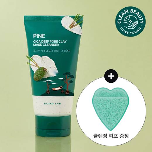 ROUND LAB Cica Deep Pore Clay Mask Cleanser 150ml Set (+Cleansing Puff)