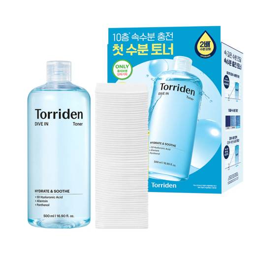[Upgraded] Torriden Dive In Low Molecular Hyaluronic Acid Toner 500ml Set (+Stretchable Cotton Pad 60P)