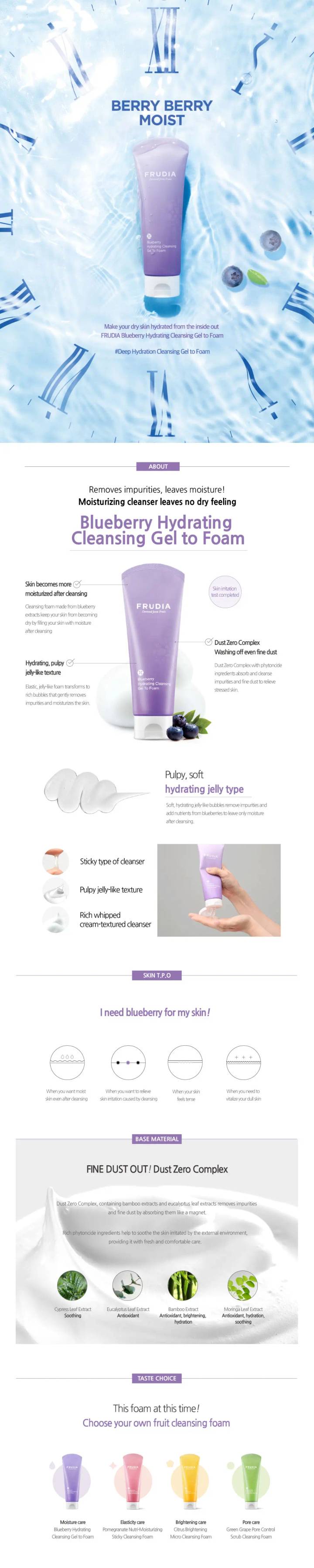 FRUDIA Blueberry Hydrating Cleansing Gel To Foam 145ml