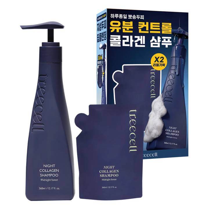 Treecell Night Collagen Shampoo #Midnight Forest 360ml Refill Set (+Refill 360ml)
