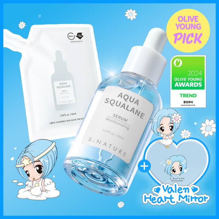 [Valen EDITION] S.NATURE Aqua Squalane Serum 50ml Refill Set (+Refill 50ml+Heart Mirror)