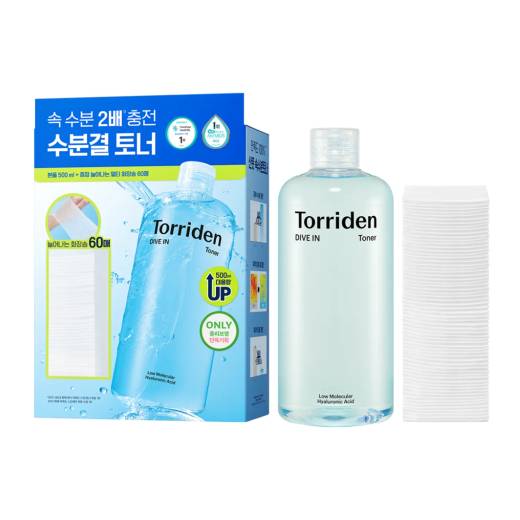 Torriden Dive In Low Molecular Hyaluronic Acid Toner 500ml Set (+Stretchable Cotton Pad 60P)