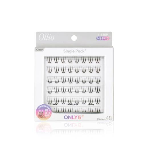 Ollio No Glue Eyelash #Clear [Single PACK Plus] (Short/Wide) (48pcs/36pcs)
