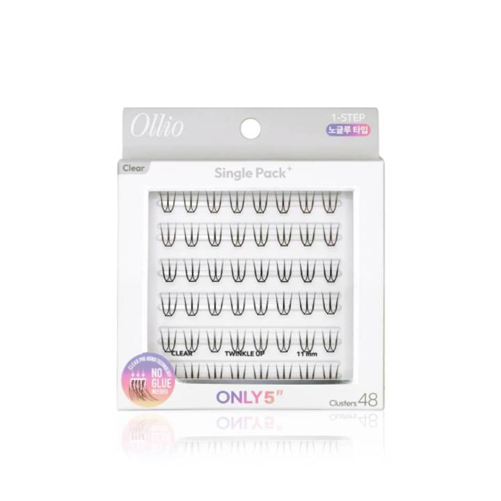 Ollio No Glue Eyelash #Clear [Single PACK Plus] (Short/Wide) (48pcs/36pcs)