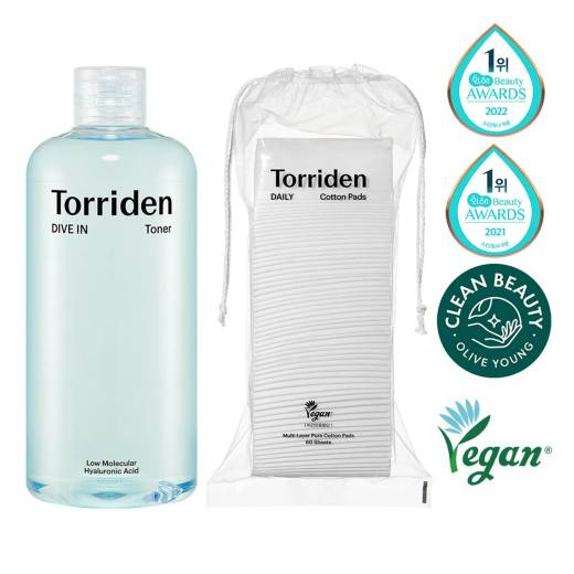 Torriden Dive In Low Molecular Hyaluronic Acid Toner 500mL Special Set (+Cotton Pad 60P)