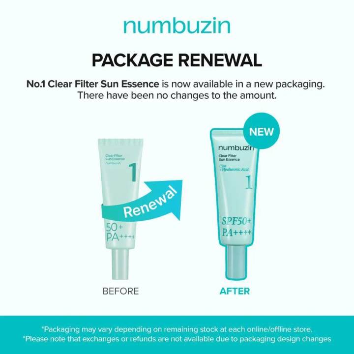 numbuzin No. 1 Clear Filter Sun Essence SPF50+ PA++++