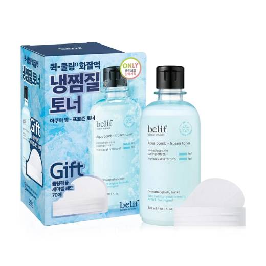 [dropdropdrop EDITION] belif Aqua Bomb Frozen Toner Set (Toner 300ml+50ml+Gel Pad 140P)