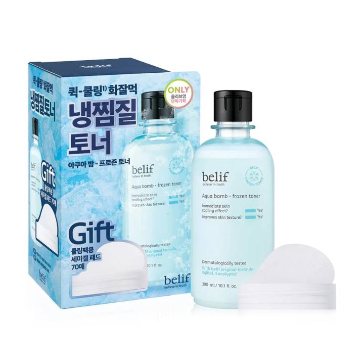 [dropdropdrop EDITION] belif Aqua Bomb Frozen Toner Set (Toner 300ml+50ml+Gel Pad 140P)