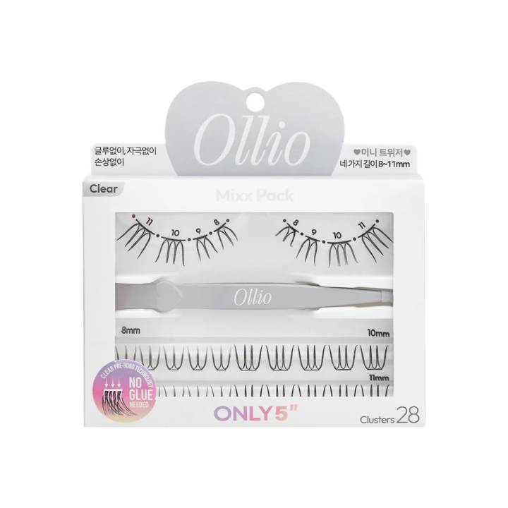 Ollio No Glue Eyelash [Mixx PACK] (8/9/10/11mm) 28pcs (+Mini Tweezer)