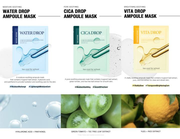 too cool for school Drop Ampoule Mask Sheet 3 Types